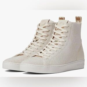 NIB Michael Kors Edie Knit Lace Up High Top Sneakers in Light Cream